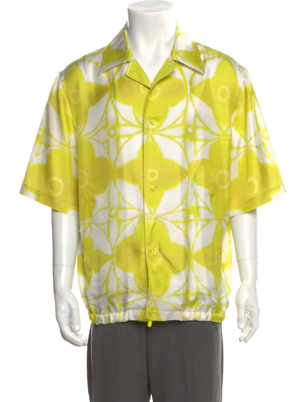 Oversized Louis Vuitton Silk Shirt Jacket Logo Short Sleeve M w Gucci Gift Bag